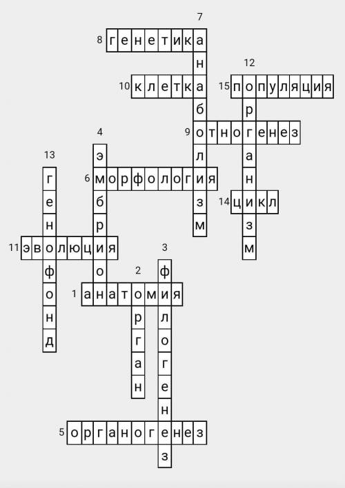 Кроссворд биология строение и развитие 15 слов