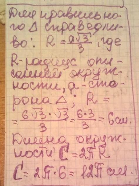 Знайдіть довжину кола описаного навколо правильного трикутника зі стороною 6√3