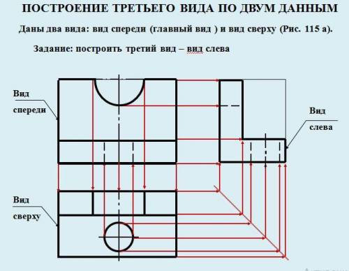 Черчение , задание по черчению. Задание: ПОСТРОЕНИЕ ТРЕТЬЕГО ВИДА ПО ДВУМ ДАННЫМ. Не знаю как делать