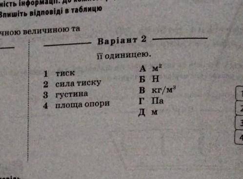 Установіть відповідність між фізичною величиною та її одиницею