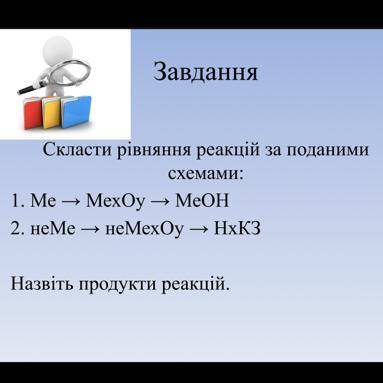 ‼️Дуже терміново‼️ Скласти Рівняня реакції за поданними схемами  1. Me-> MexOy->MeOH 2. неМе-&