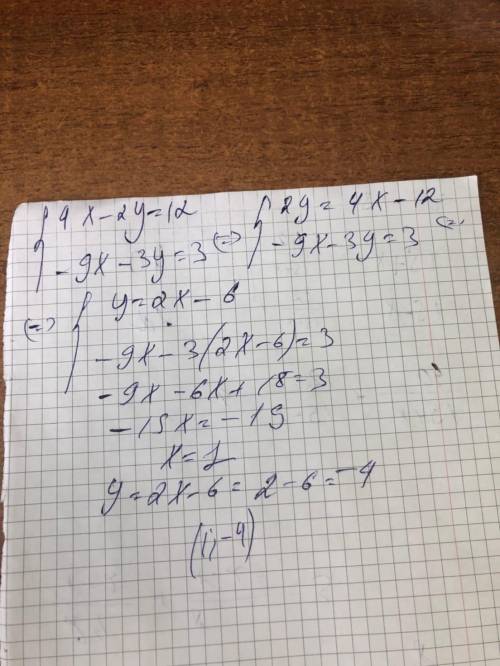 100!7. Вычислите координаты точки пересечения прямых 4x - 2y = 12 -9x - Зу = 3