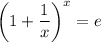 \left(1+\dfrac 1x\right)^x=e