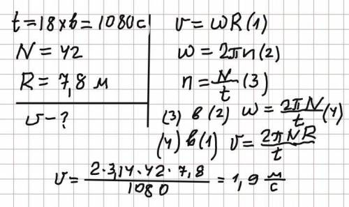 За 18 хвилин карусель обертається 42 разів. З якою швидкістю ти кататимешся на такій каруселі, якщо