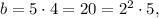 b = 5 \cdot 4 = 20 = {2^2} \cdot 5,