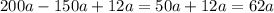 200a-150a+12a =50a+12a=62a