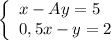 \left\{\begin{array}{l}x-Ay=5\\0,5x-y=2\end{array}\right