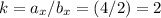 k = a_{x} / b_{x} = (4 / 2) = 2