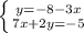 \left \{ {{y=-8-3x} \atop {7x+2y=-5}} \right.